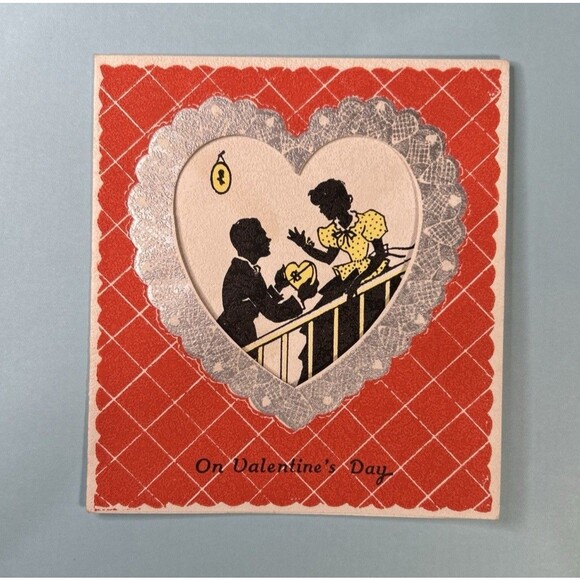 Other - Vintage Silhouette  Valentine card fold out heart in middle U.S. A.